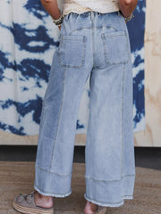 Wide Leg Drawstring Raw Hem Jeans OutfitFlow