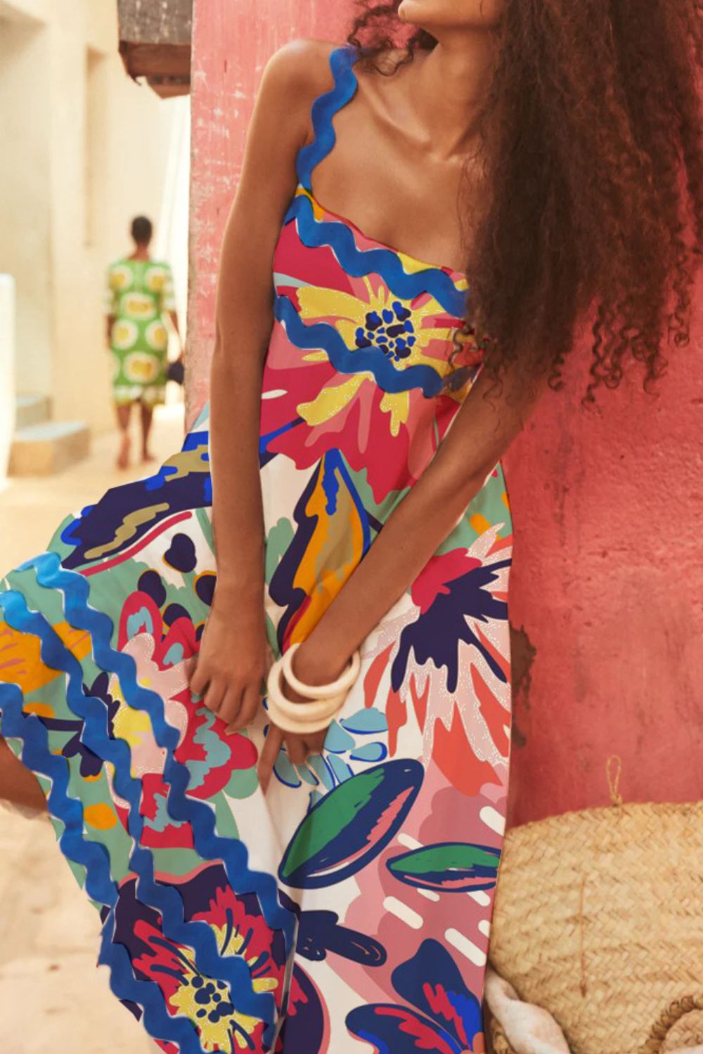 Printed Square Neck Wide Strap Dress OutfitFlow