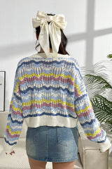 Striped Openwork Dropped Shoulder Sweater OutfitFlow