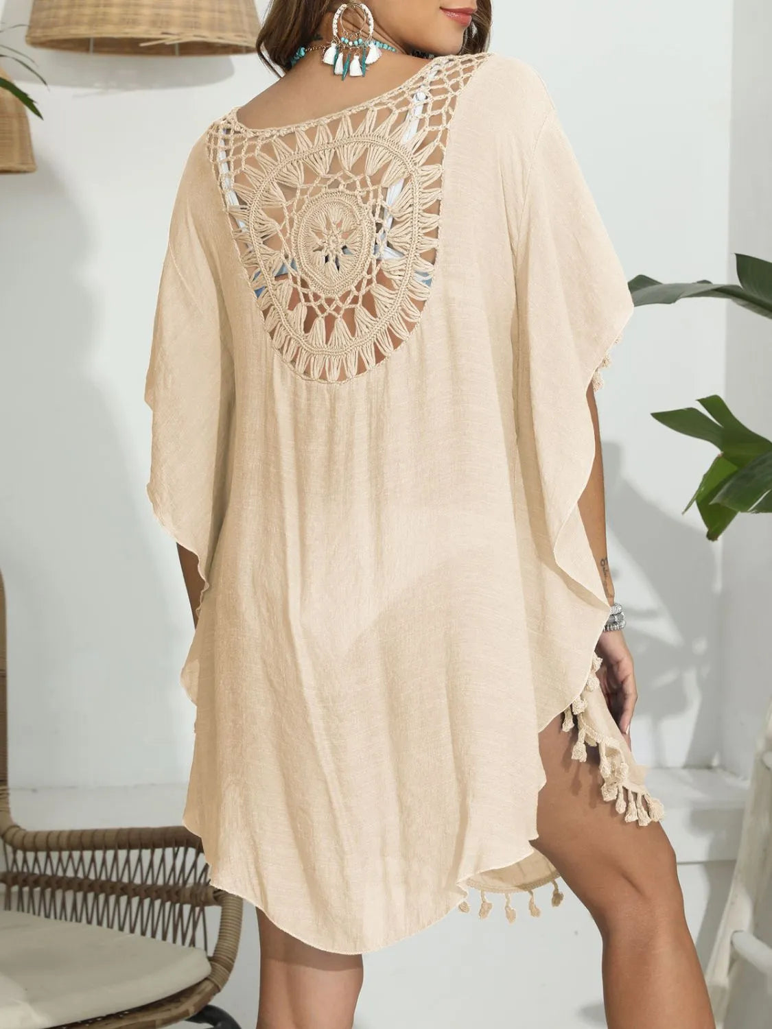 Tassel Crochet Round Neck Cover-Up OutfitFlow