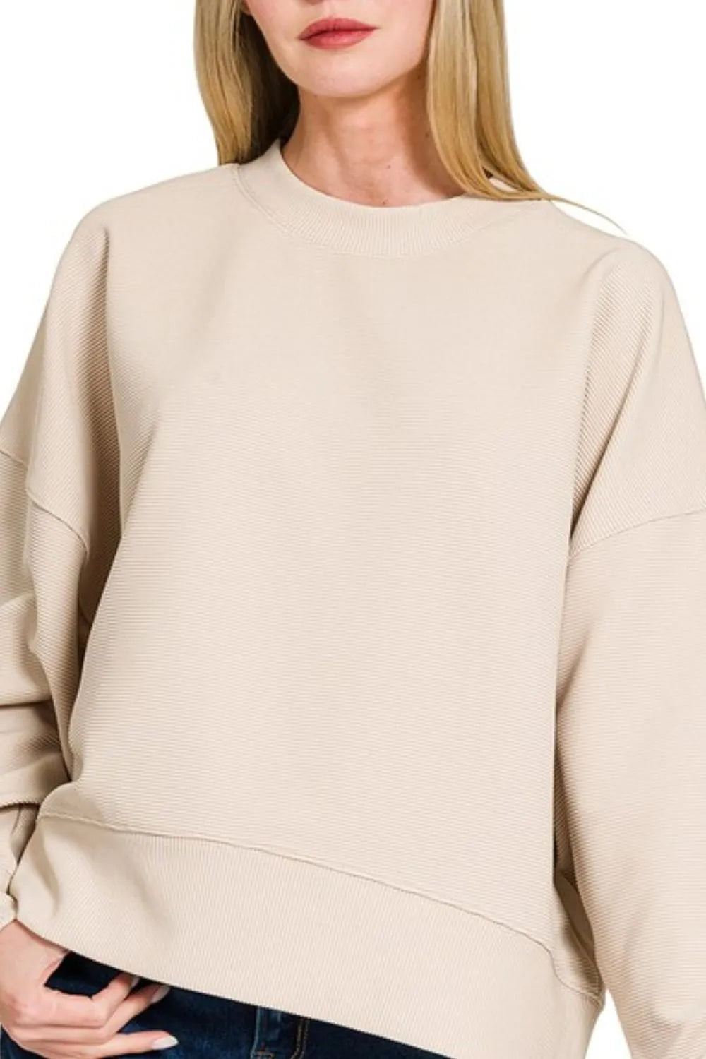 Zenana Ribbed Balloon Sleeve Sweatshirt OutfitFlow