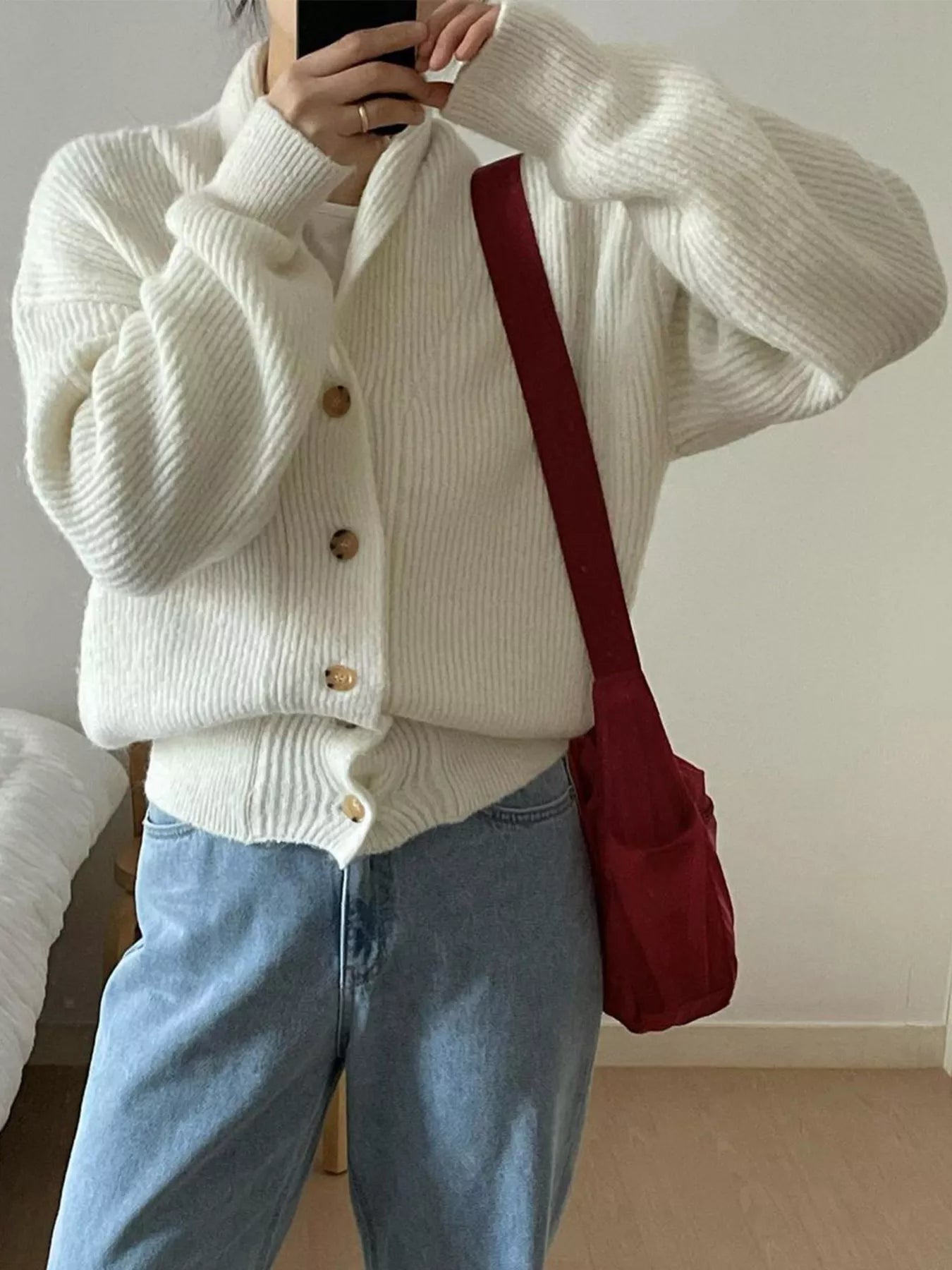 Button-Down Dropped Shoulder Cardigan OutfitFlow