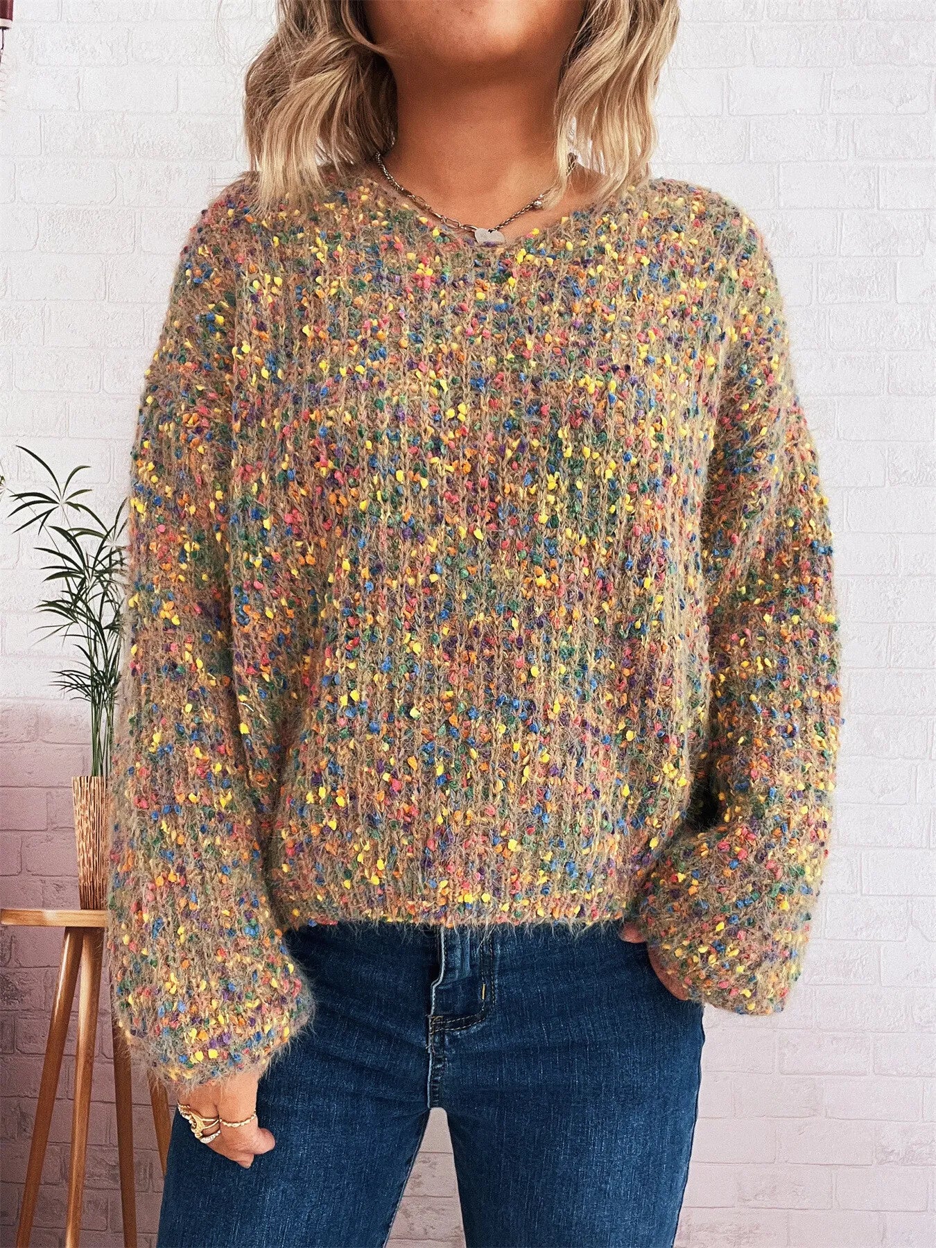 Colorful Long Sleeve Sweater Trendsi