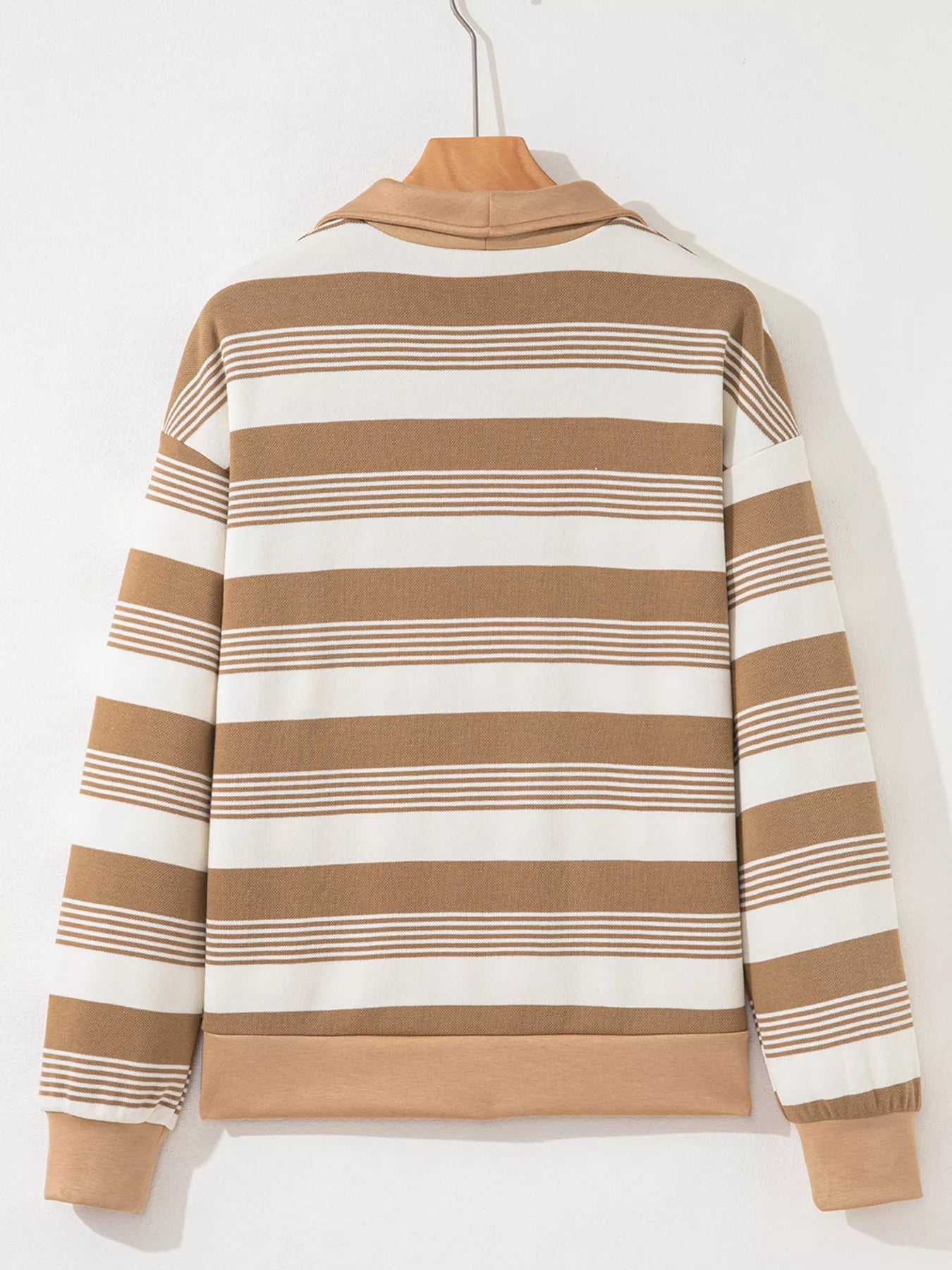 Stripe Zip Collar Patchwork Vintage Sweatshirt OutfitFlow