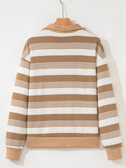 Stripe Zip Collar Patchwork Vintage Sweatshirt OutfitFlow
