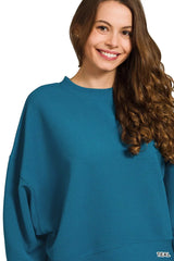 Zenana Ribbed Round Neck Pullover and Drawstring Pants Set OutfitFlow