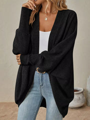 Cozy Oversized Open Front Knit Cardigan Black OutfitFlow