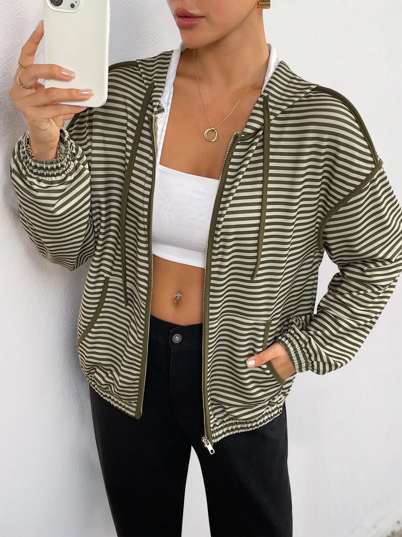 Striped Zip Up Oversized Hoodie OutfitFlow