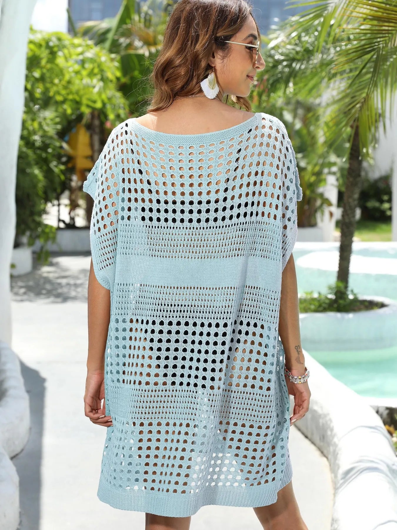 Crochet Knit Beach Cover Up Dress OutfitFlow