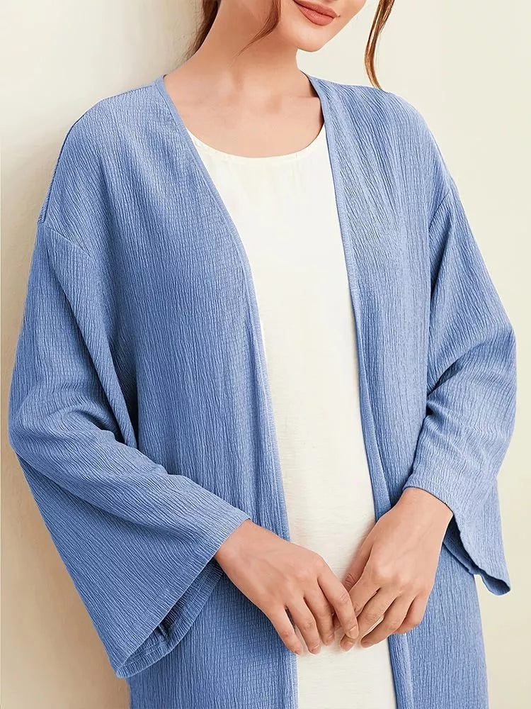 Open Front Long Sleeve Longline Cardigan OutfitFlow
