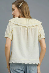 Umgee Peter Pan Collar Short Sleeve Blouse OutfitFlow