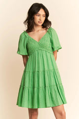 Davi & Dani Jacquard Checker Smocking Tiered Dress OutfitFlow