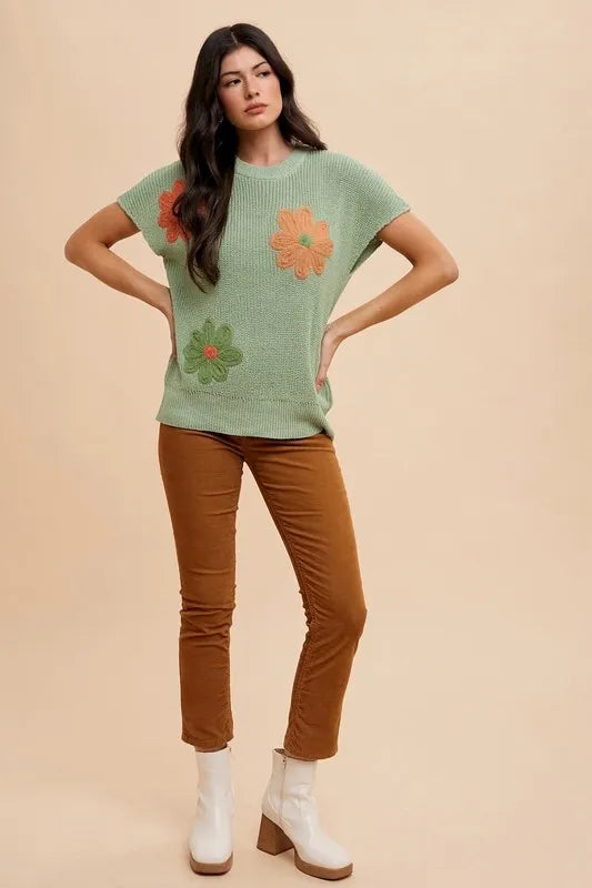 Annie Wear Large Flower Embo Dolman Sleeve Summer Sweater Top OutfitFlow