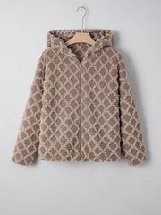 Sherpa Rhombus Zip Up Side Pocket Hooded Jacket OutfitFlow