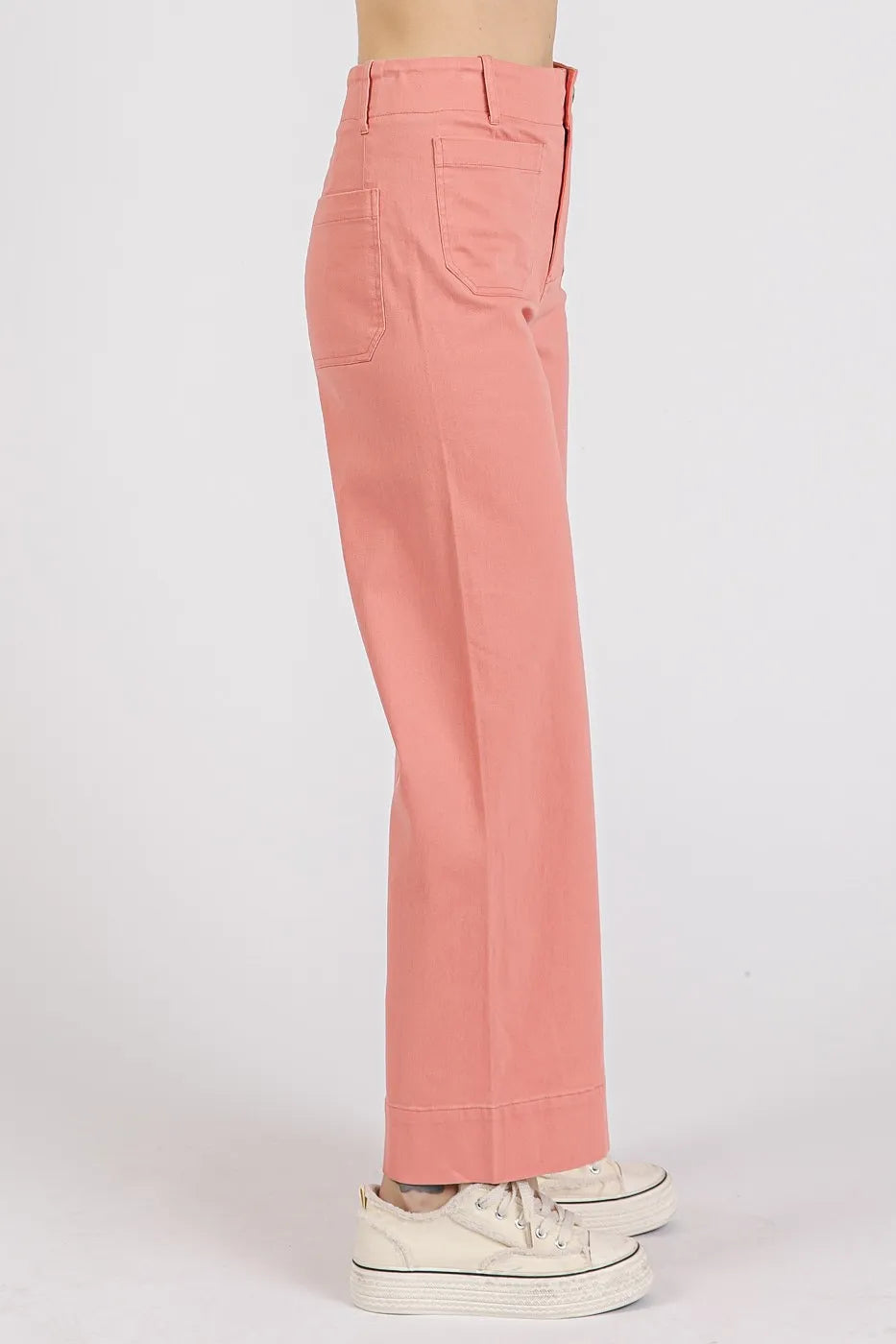 Mittoshop Twill Patch Pocket High Rise Wide Leg Pants OutfitFlow