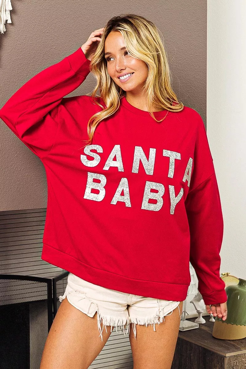 BiBi Santa Baby Lettering Christmas Sweatshirt OutfitFlow