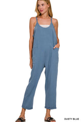Zenana Spaghetti Strap Pocketed Jumpsuit DUSTY TEAL Trendsi