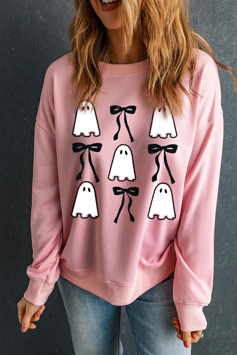 Outfit Flow - Ghost & Bow Round Neck Long Sleeve Sweatshirt