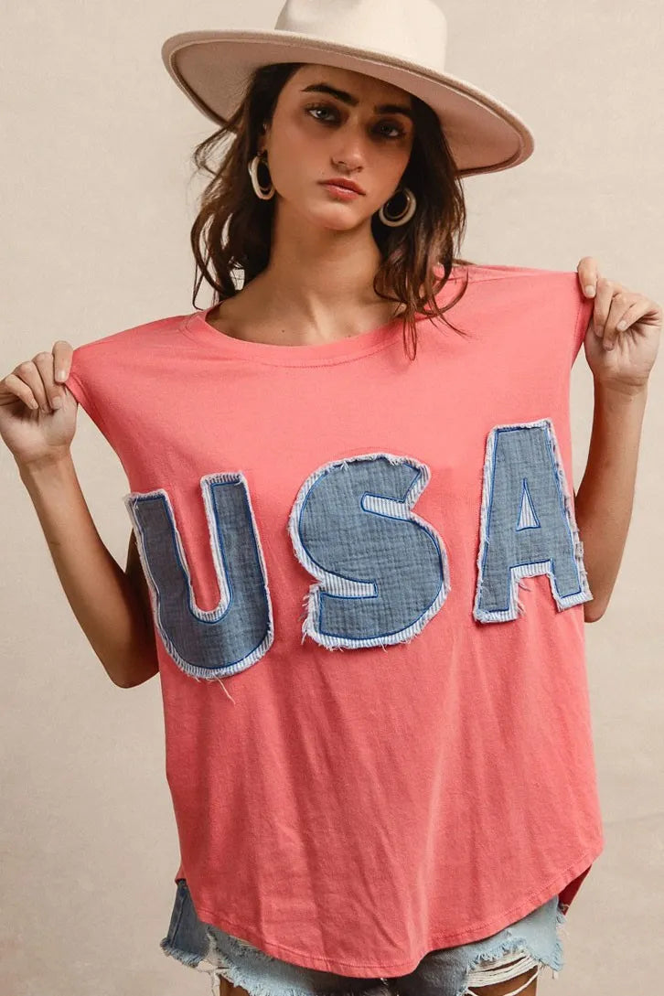 BiBi Washed Jersey With Usa Patched Raw Cut Edge Detail OutfitFlow