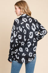 BOMBOM Animal Print Button Up Knit Jacket