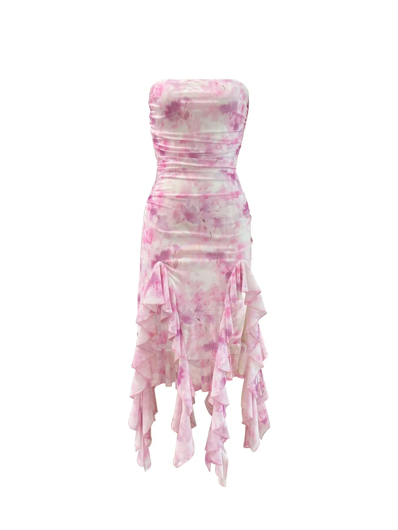 Tie-Dye Strapless Ruffle Hem Dress OutfitFlow