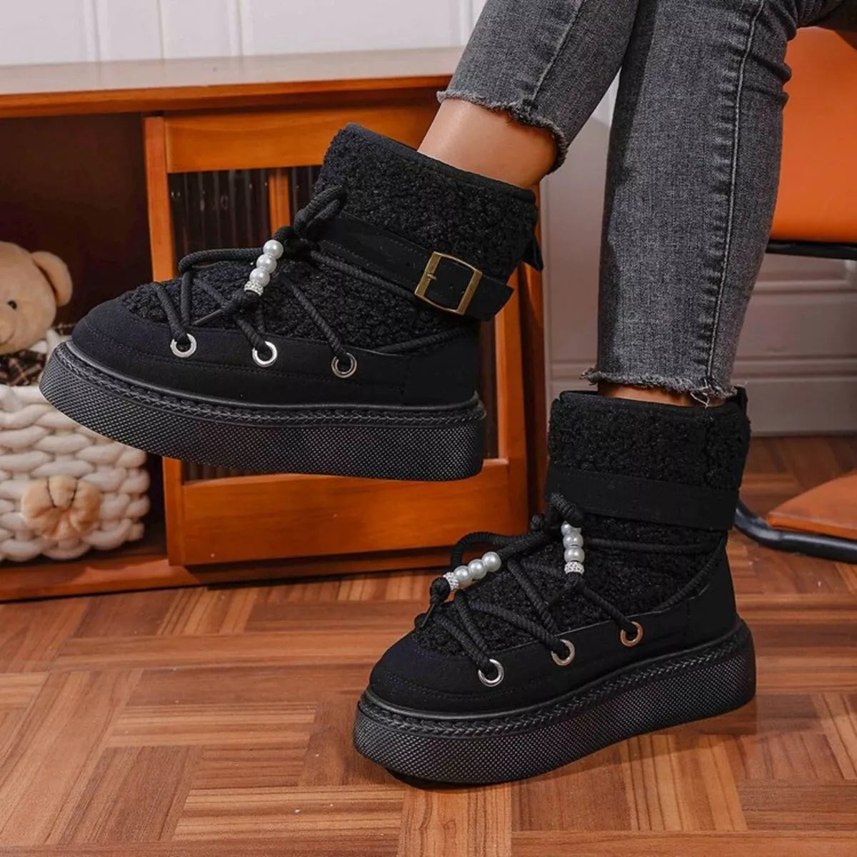 Lace Up Platform Boots Black Trendsi