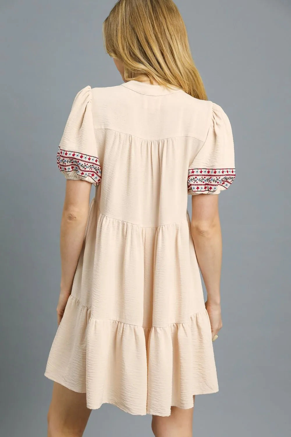 Umgee Floral Trim Puff Sleeve Mini Dress OutfitFlow