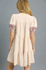 Umgee Floral Trim Puff Sleeve Mini Dress OutfitFlow