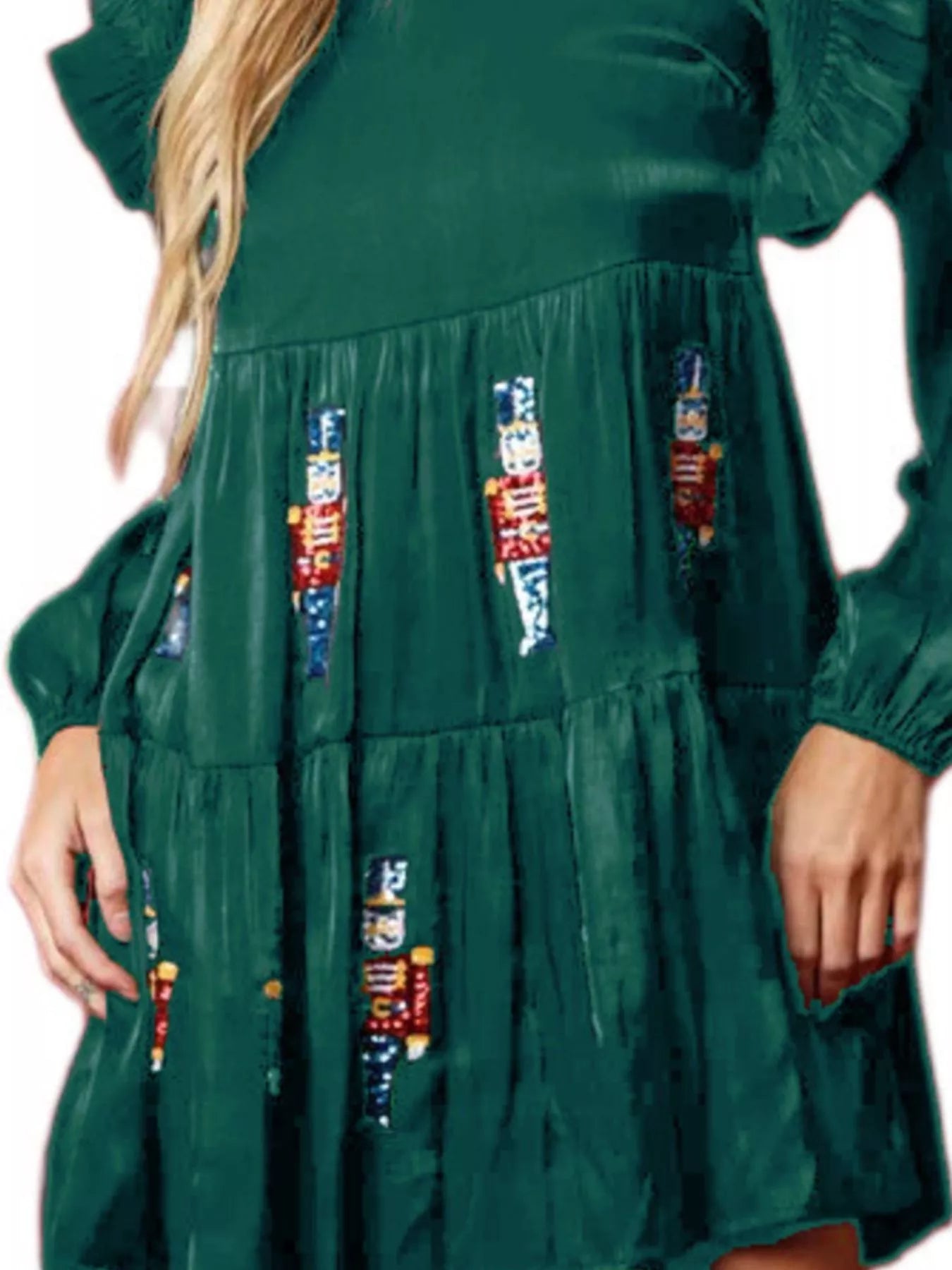 Christmas Ruffled Nutcracker Long Sleeve Dress OutfitFlow