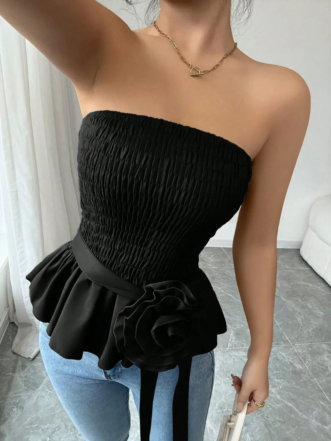 Flower Smocked Tube Top OutfitFlow