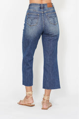 Judy Blue High Waist Back Pocket Embroidery Crop Wide Jeans OutfitFlow
