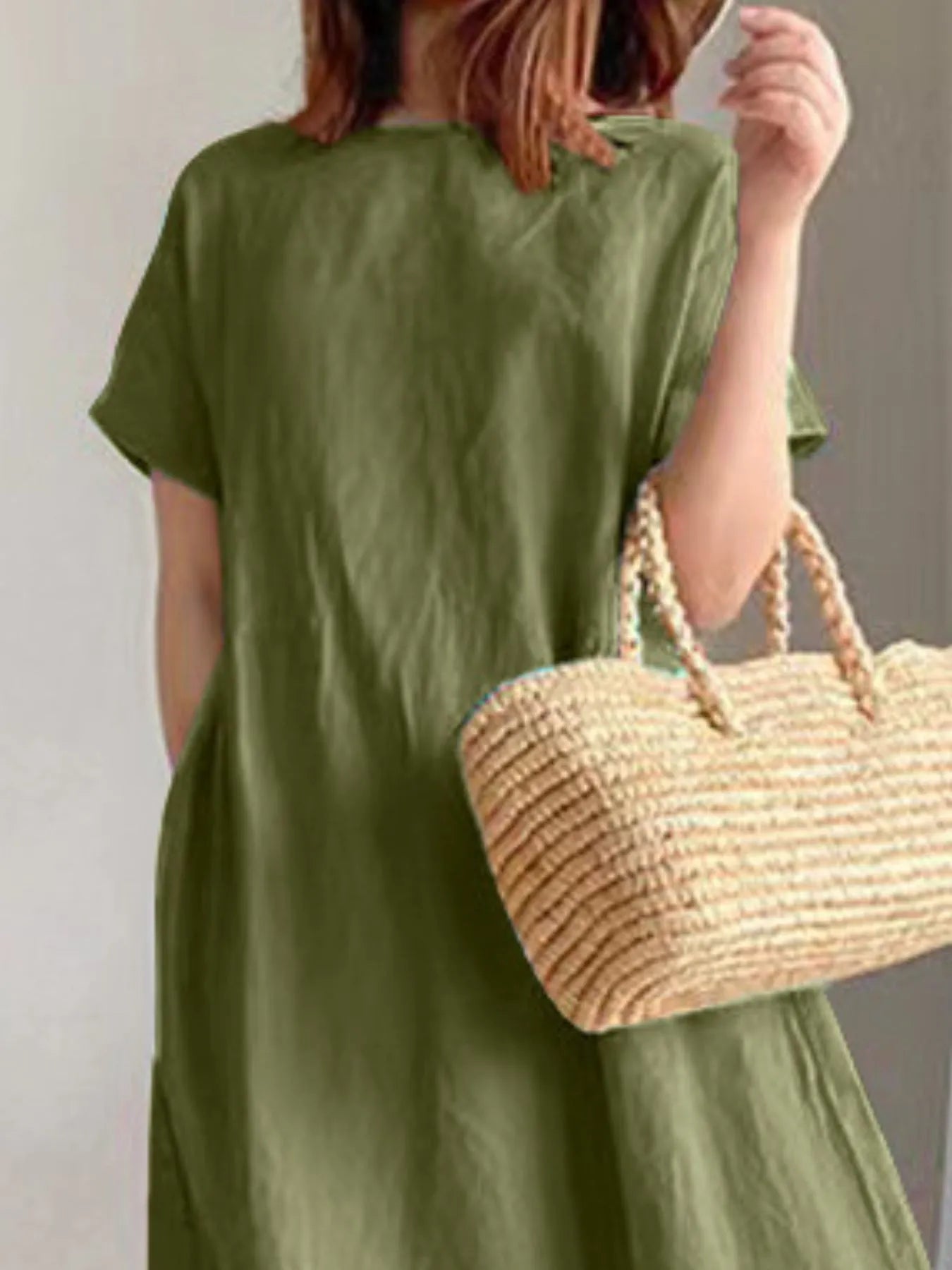 Full Size Casual Round Neck Midi Dress Plus Size OutfitFlow