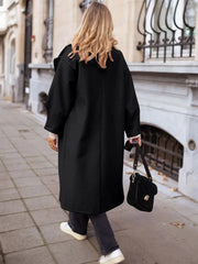 Pocketed Collared Neck Long Sleeve Coat Trendsi