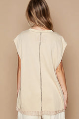 POL Star Patch Studded Sleeveless T-Shirt with Lace Hem OutfitFlow