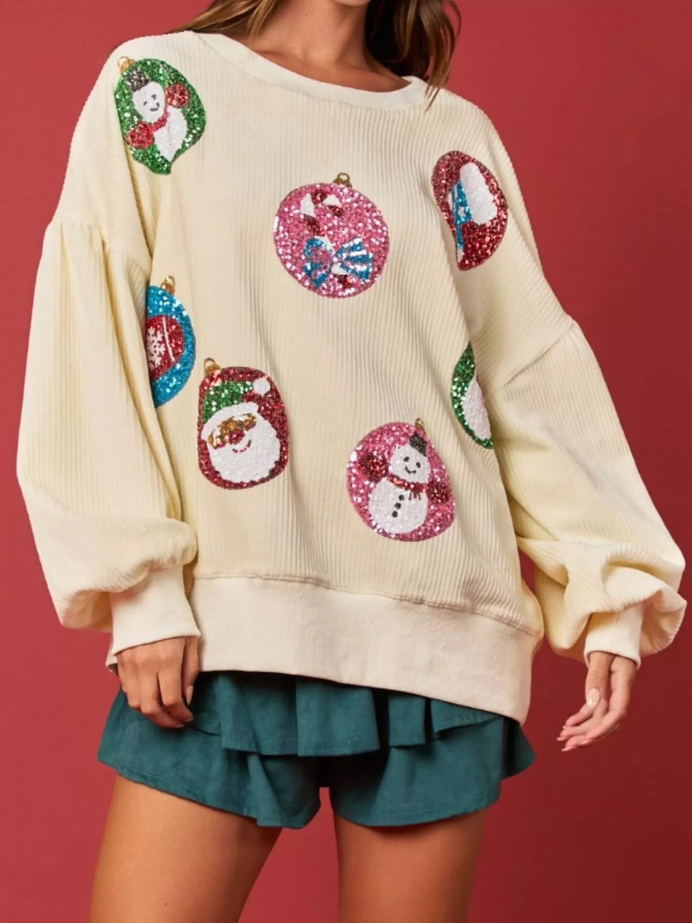 Christmas Sequin Embellished Sweatshirt OutfitFlow