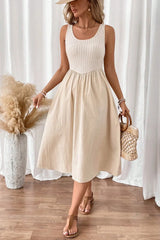 Ribbed Bodice Sleeveless Midi Dress OutfitFlow