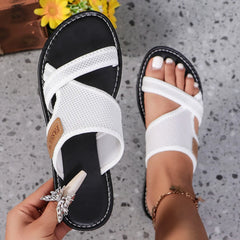 Open Toe Flats Sandals White OutfitFlow