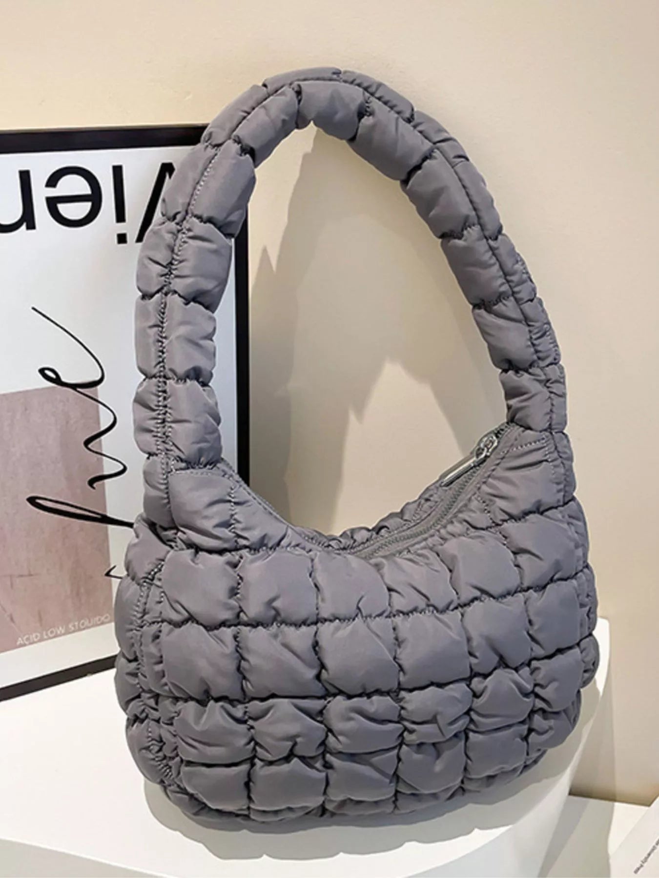 Quilted Ruched Shoulder Bag OutfitFlow