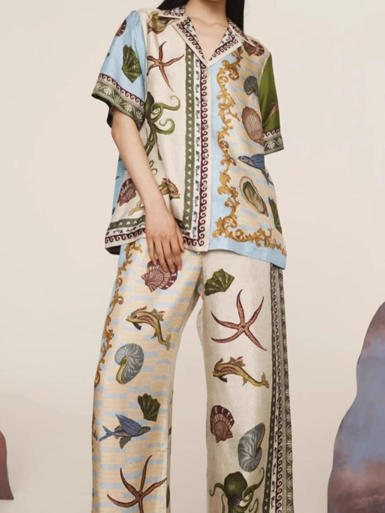 Printed Short Sleeve Top and Pants Set OutfitFlow