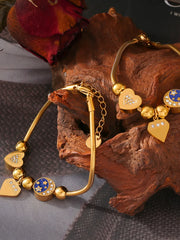Stainless Steel Rhinestone Charm Bracelet Gold One Size OutfitFlow
