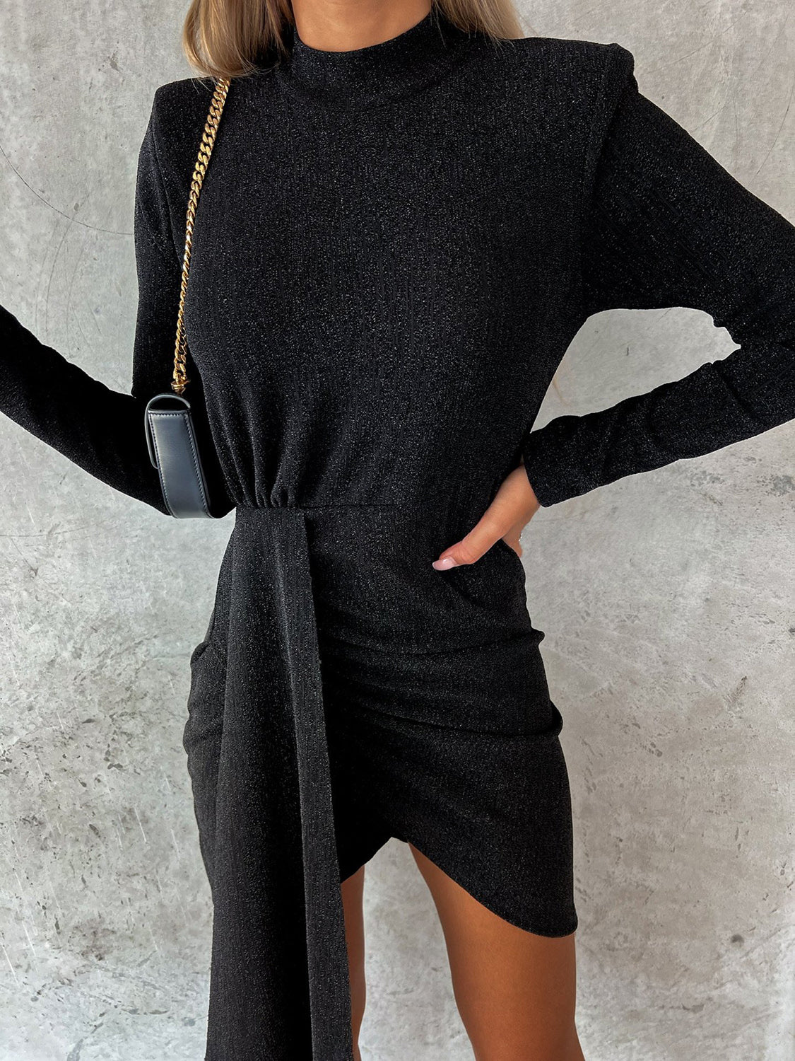 Outfit Flow - Heathered Mock Neck Long Sleeve Mini Dress