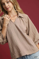 Umgee Oversized Balloon Sleeve Textured Blouse OutfitFlow