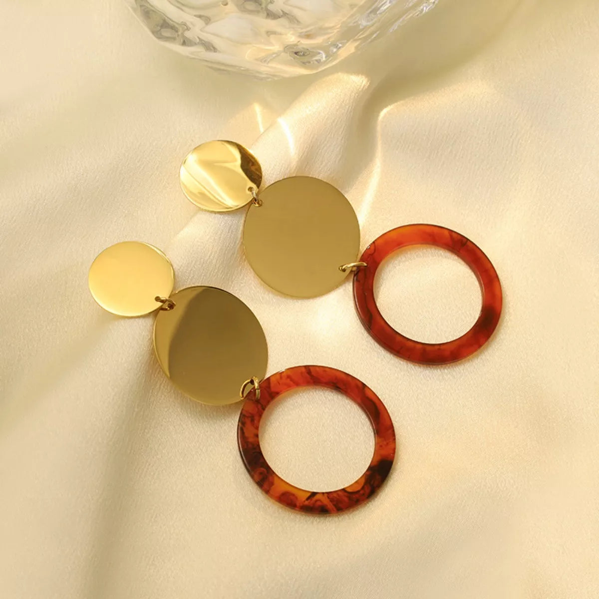 18K Gold-Plated Geometric Circle Dangle Earrings OutfitFlow