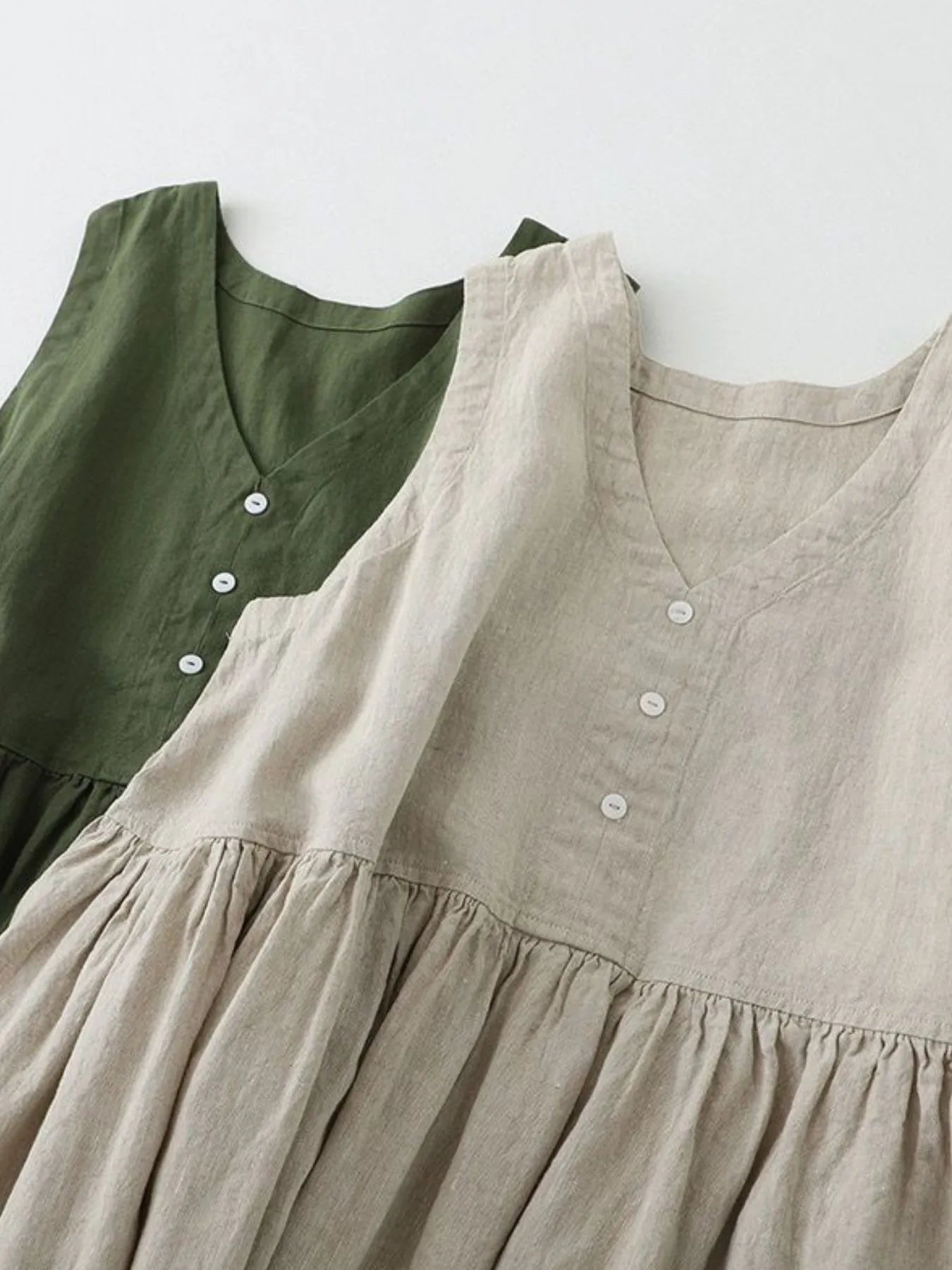 V-Neck Button Detail Sleeveless Midi Dress OutfitFlow
