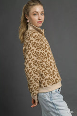 Umgee Leopard Print Quarter-Zip Sweatshirt OutfitFlow
