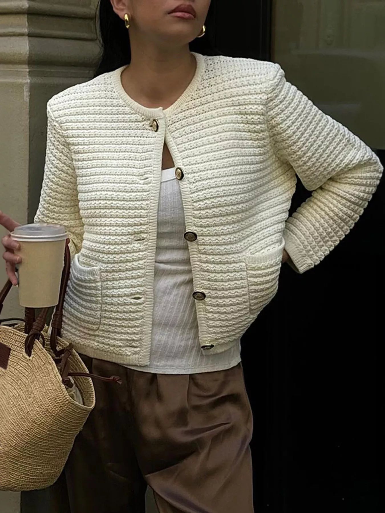 Button-Down Long Sleeve Cardigan OutfitFlow