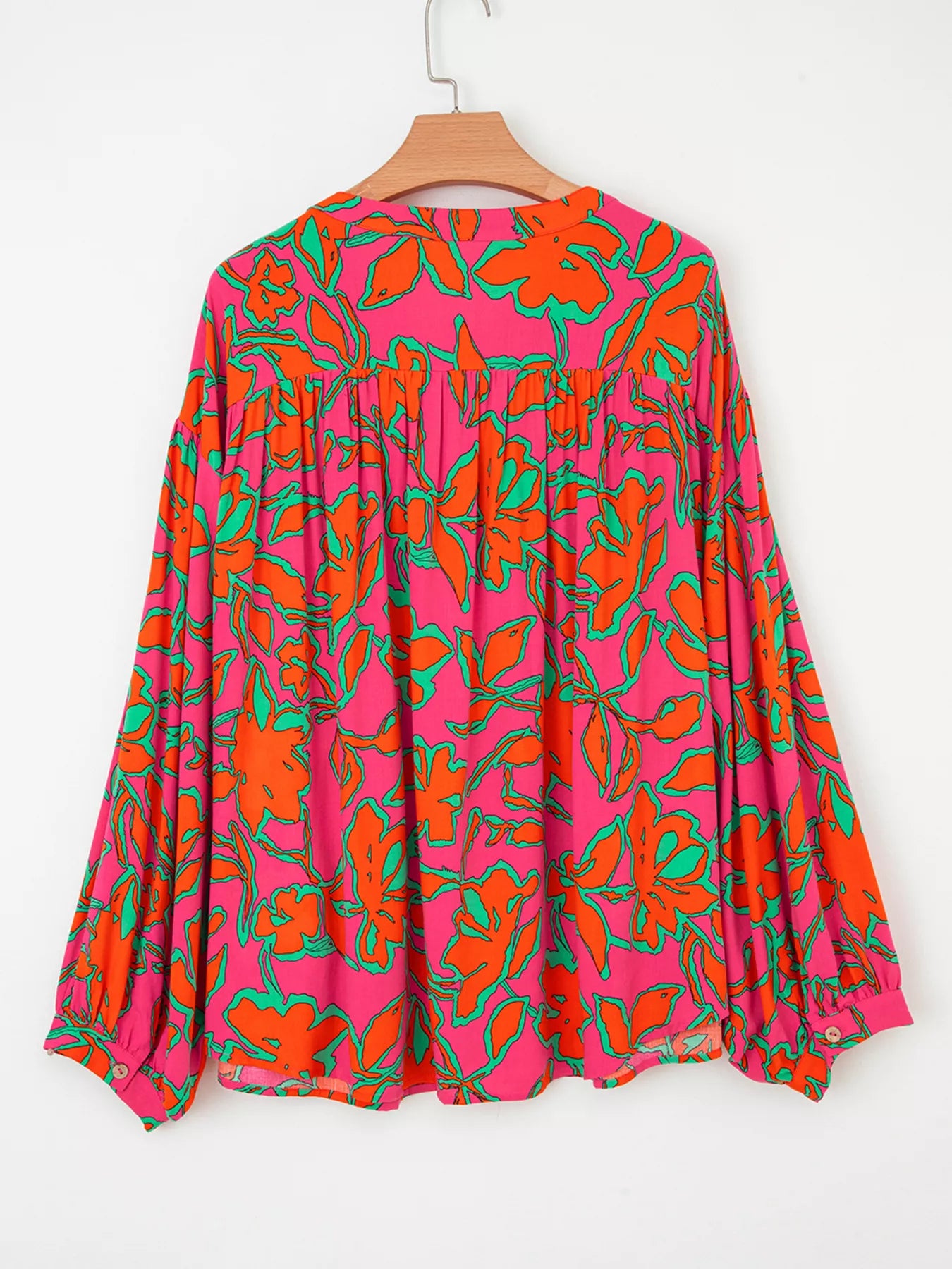 Floral Print Batwing Sleeve Buttoned Loose Fit Shirt OutfitFlow