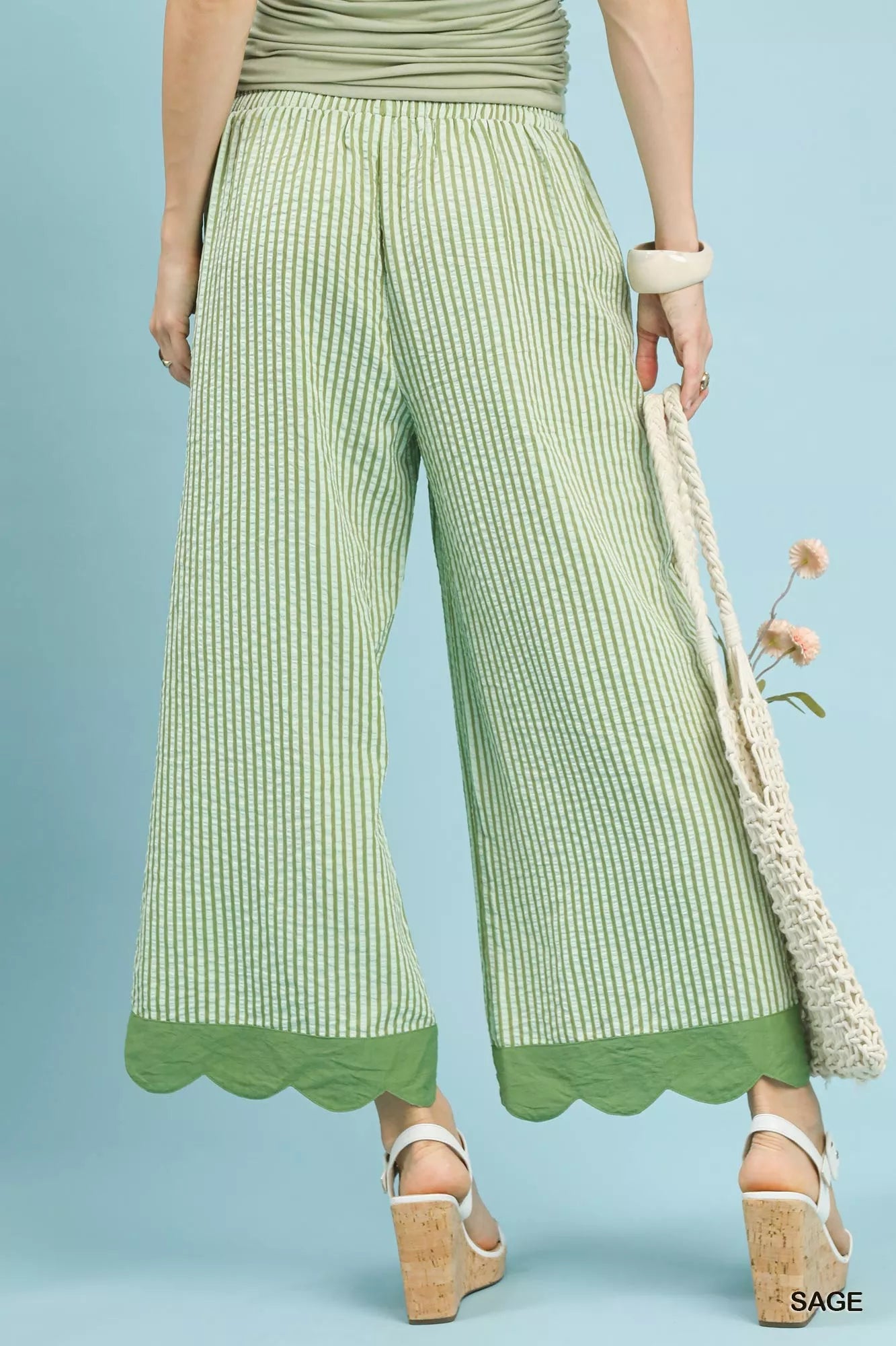 Umgee Stripe Scallop Hem Wide Leg Pants OutfitFlow