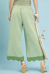 Umgee Stripe Scallop Hem Wide Leg Pants OutfitFlow