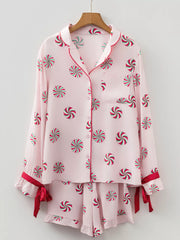 Christmas Candy Contrast Trim Bow Knot Top and Shorts 2pcs Pajama Set OutfitFlow